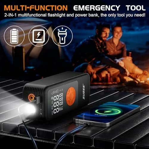 ZUZEE Portable Air Compressor Tire Inflator 150PSI | 4X Faster Inflation, High-Capacity Battery, Digital Pressure Gauge, LED Light thumbnail 5