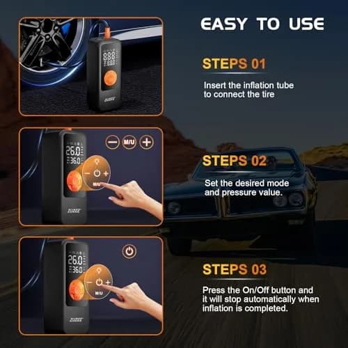 ZUZEE Portable Air Compressor Tire Inflator 150PSI | 4X Faster Inflation, High-Capacity Battery, Digital Pressure Gauge, LED Light thumbnail 8