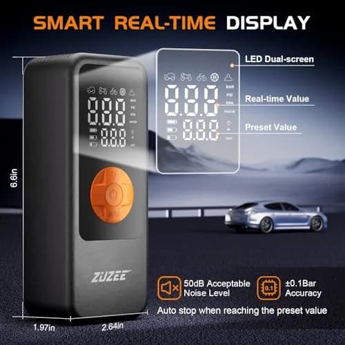 ZUZEE Portable Air Compressor Tire Inflator 150PSI | 4X Faster Inflation, High-Capacity Battery, Digital Pressure Gauge, LED Light thumbnail 2