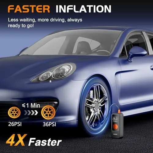 ZUZEE Portable Air Compressor Tire Inflator 150PSI | 4X Faster Inflation, High-Capacity Battery, Digital Pressure Gauge, LED Light thumbnail 3
