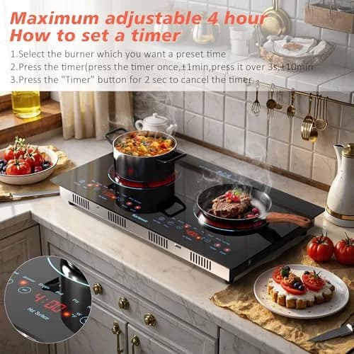 Karienvir 24 Inch 2 Burner Electric Cooktop 2000W | Touch Control, 110V Plug-in & Built-in thumbnail 4