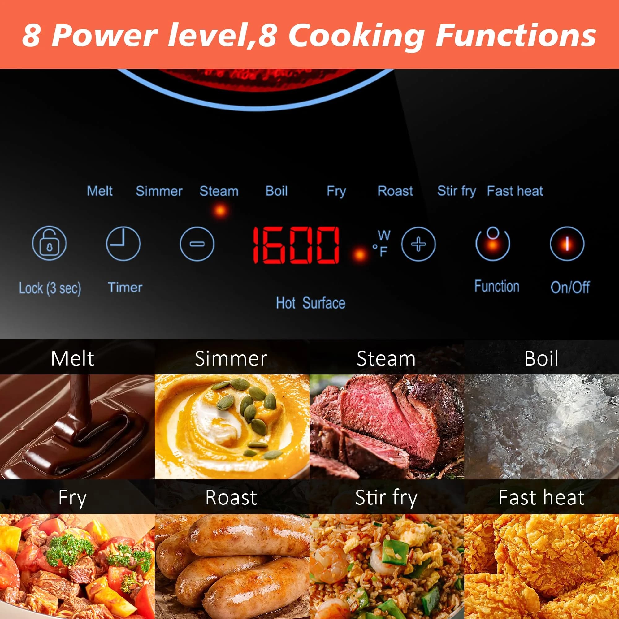 Karienvir 24 Inch 2 Burner Electric Cooktop 2000W | Touch Control, 110V Plug-in & Built-in - view 6