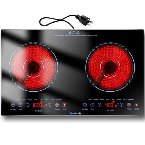 Karienvir 24 Inch 2 Burner Electric Cooktop 2000W | Touch Control, 110V Plug-in & Built-in thumbnail 1
