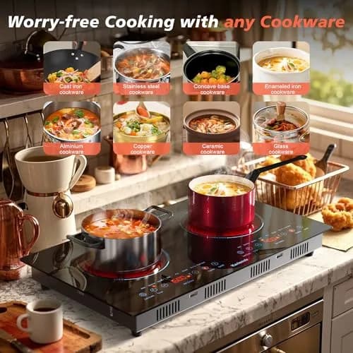 Karienvir 24 Inch 2 Burner Electric Cooktop 2000W | Touch Control, 110V Plug-in & Built-in thumbnail 3