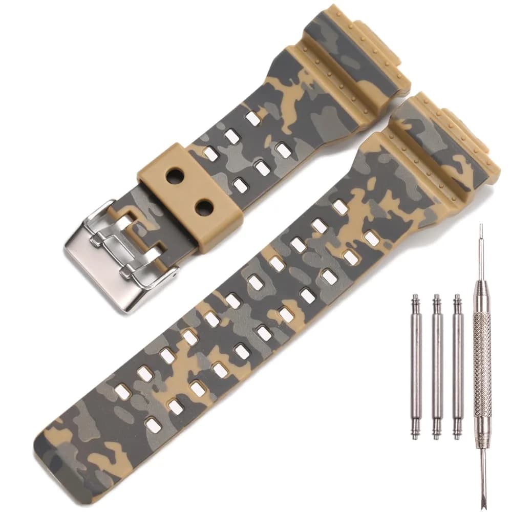 XBHSW Resin Watch Strap Compatible with Casio G-Shock GA100 GA110 GA120 GD100 GD120 (22mm Camouflage Khaki) | Easy Install & Waterproof - main product image