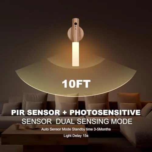 LANDGOO Wooden Motion Sensor Night Light | Handmade Wooden Night Light with Motion Detection and Warm LED Light thumbnail 5