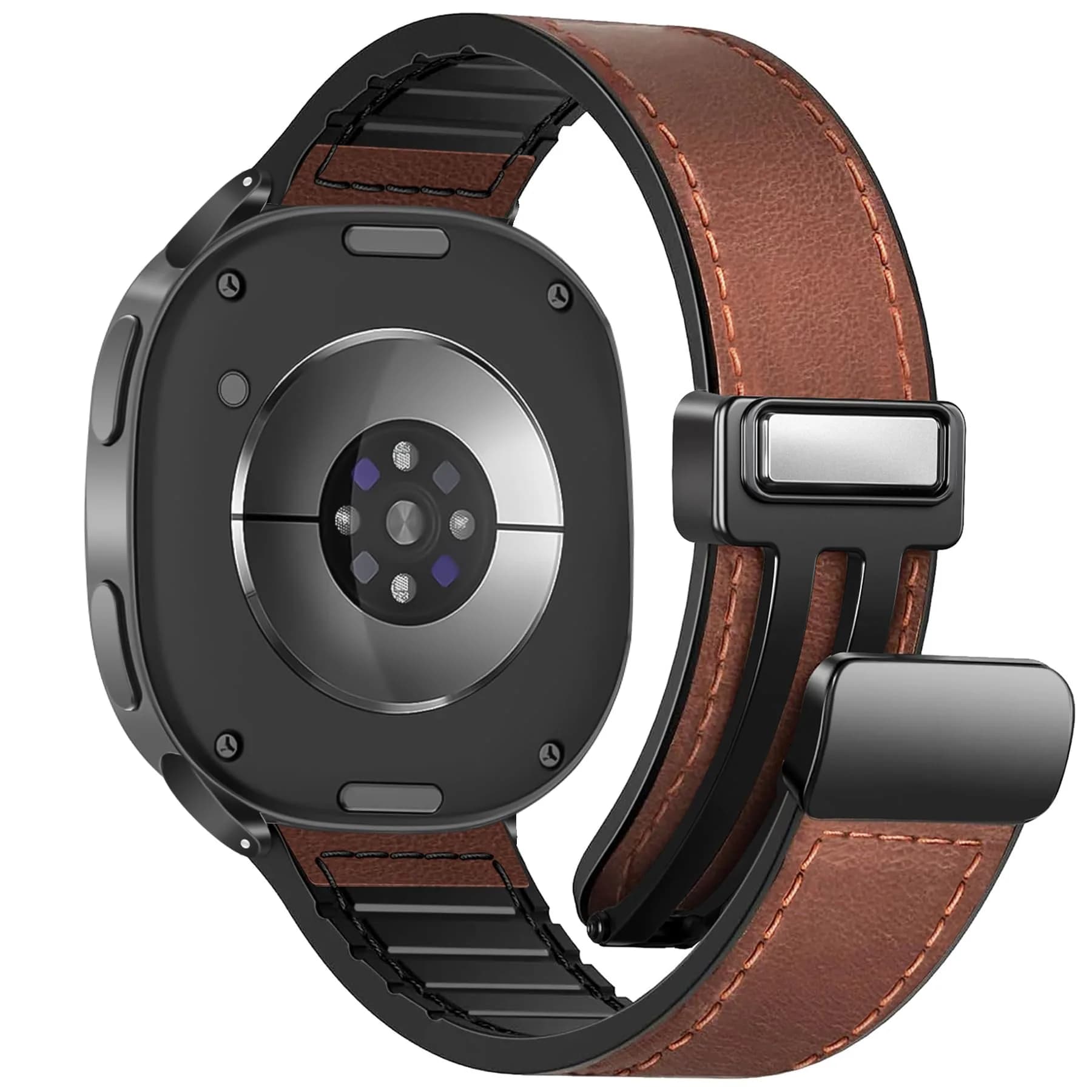 WestEagle Magnetic Leather Band for Galaxy Watch 9/8 | Adjustable Magnetic Buckle Leather Strap, Dark Brown (147-198mm) — A1 Dark Brown