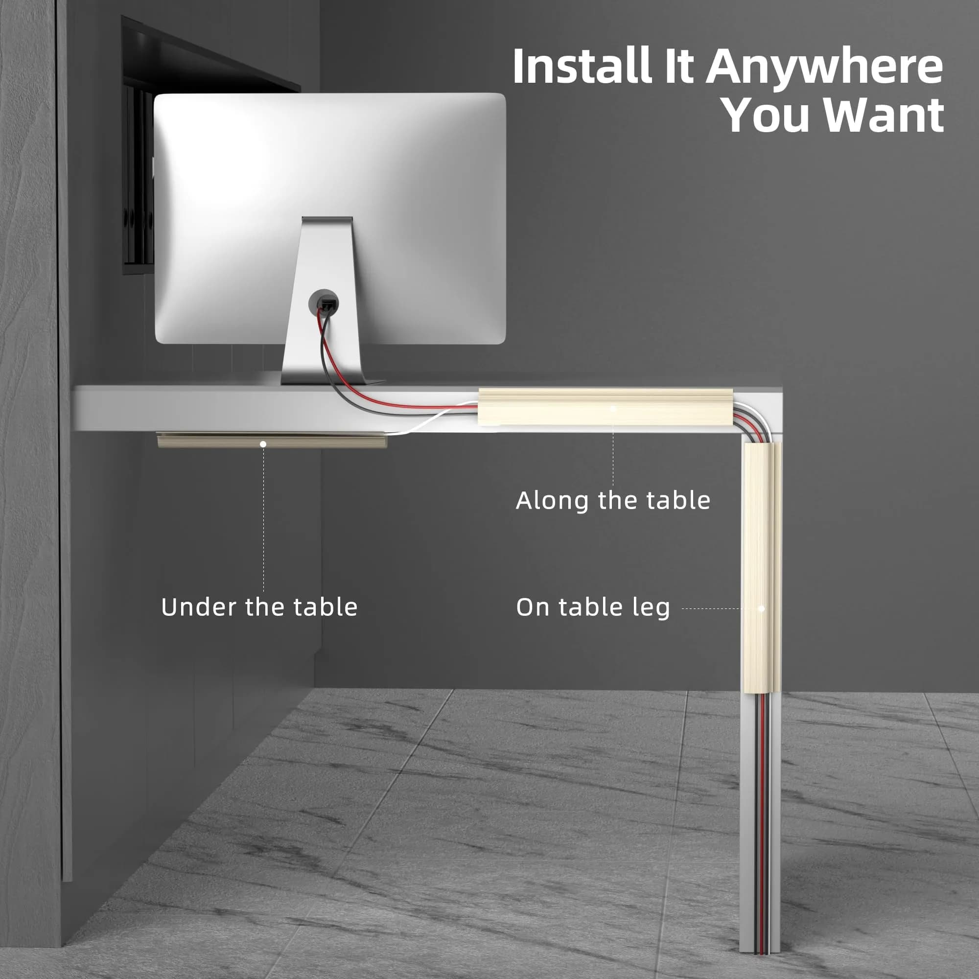 YECAYE Beige Cable Management Under Desk Kit | 94 Inch Total Length - view 3