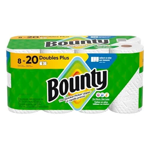 Bounty Select-A-Size Paper Towels, White, 8 Double Plus Rolls (Equals 20 Regular Rolls) thumbnail 1