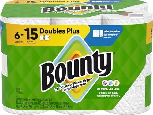 Bounty Select-A-Size Paper Towels, White, 6 Double Plus Rolls (Equals 15 Regular Rolls) thumbnail 1
