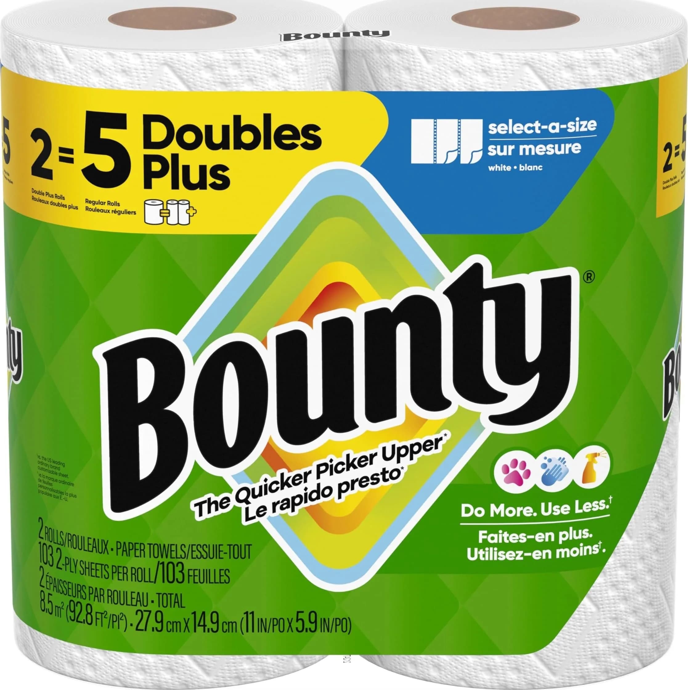 Bounty Select-A-Size Paper Towels, White, 2 Double Plus Rolls - main product image