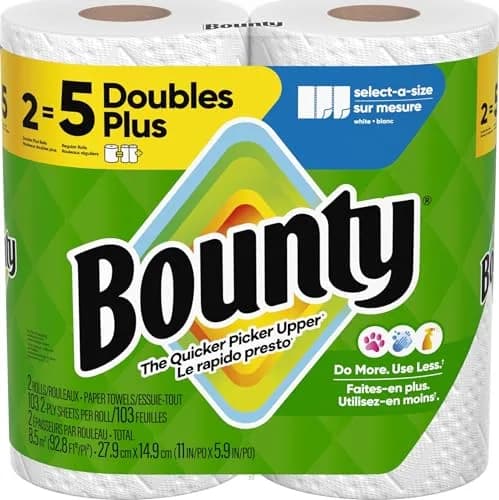 Bounty Select-A-Size Paper Towels, White, 2 Double Plus Rolls thumbnail 1