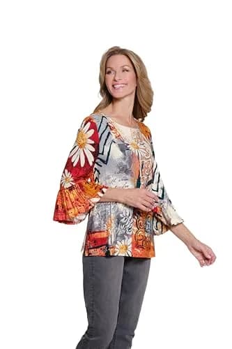 MULTIPLES Women’s Tunic Three Quarters Flounce Sleeve Bateau Neck XS | Dressy & Casual thumbnail 3