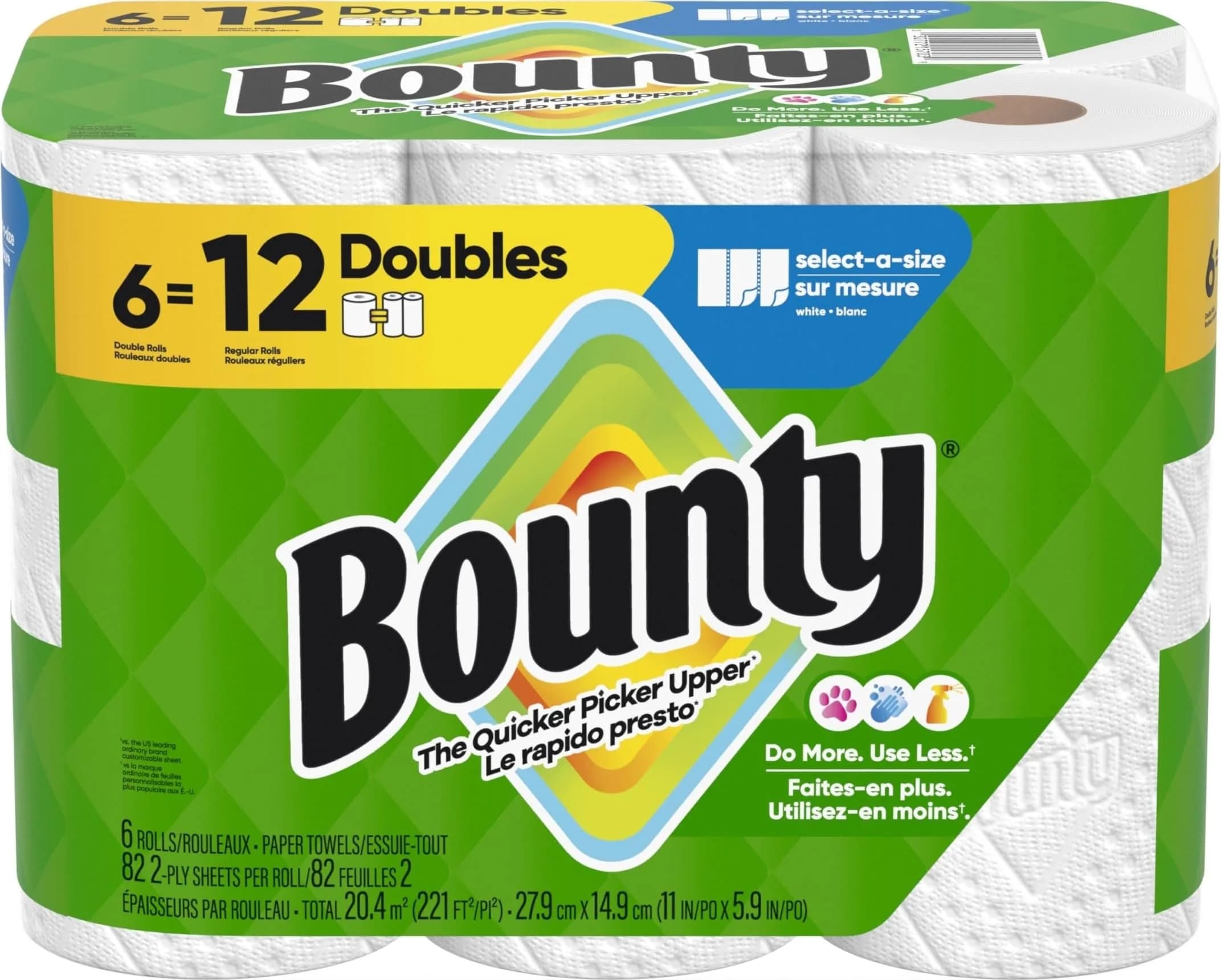 Bounty Select-A-Size White Paper Towels, 6 Double Rolls, 82 Sheets Per Roll - main product image