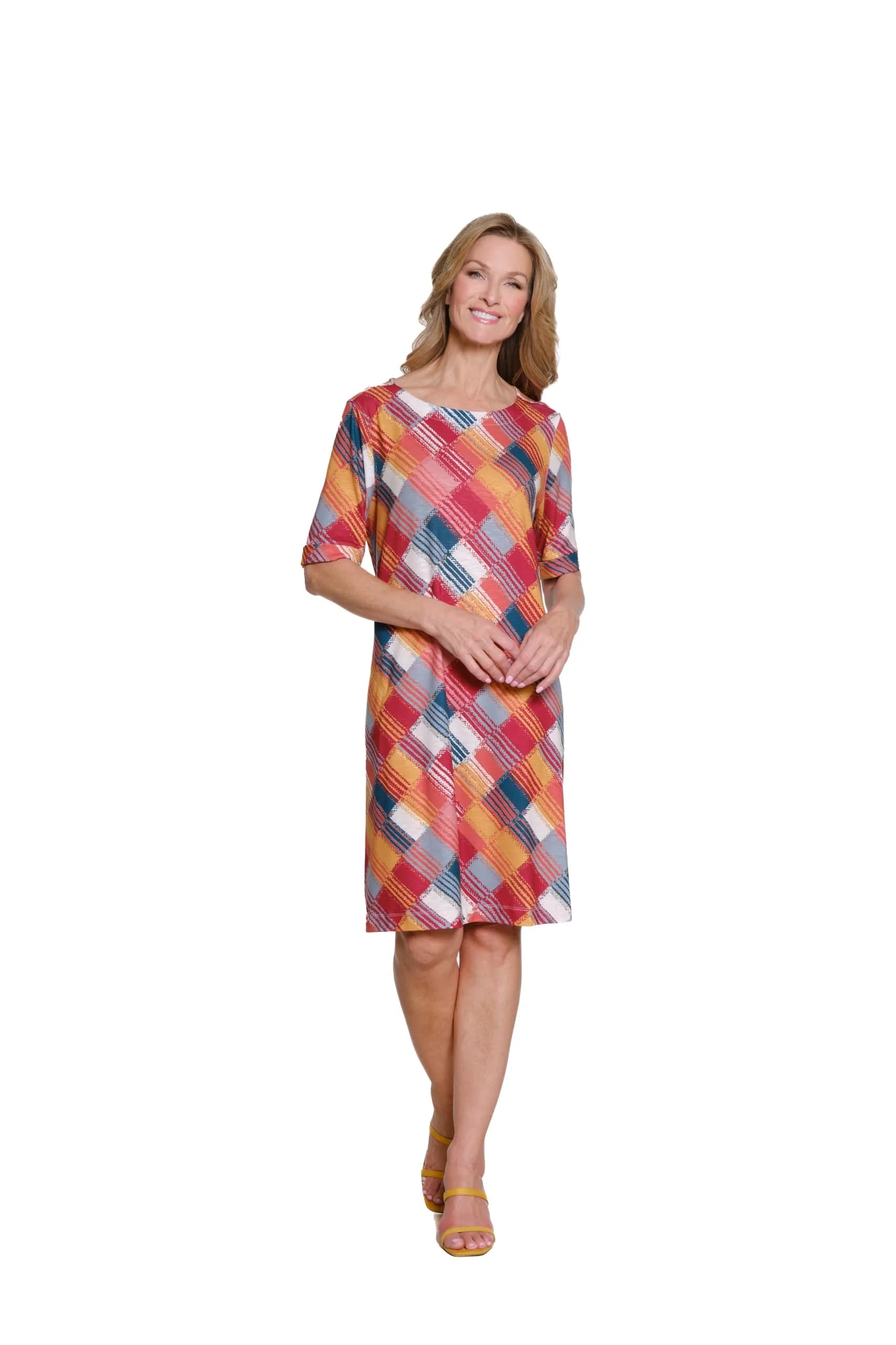 MULTIPLES Womens Dress Cuffed Elbow Sleeve Wide Neck | Flattering A-Line Fit (70-120c) - main product image