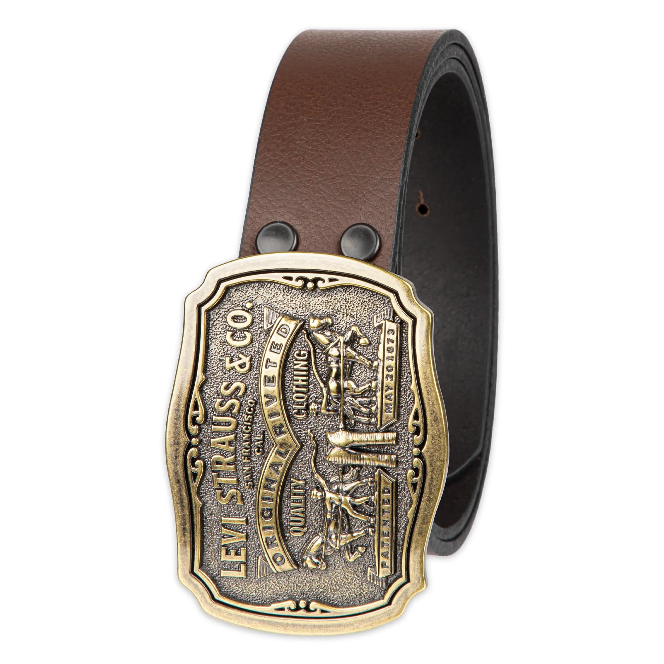 Levi's Men's Removable Plaque Logo Buckle Casual Leather Belt, Brown, XL | Classic Style with Removable Buckle