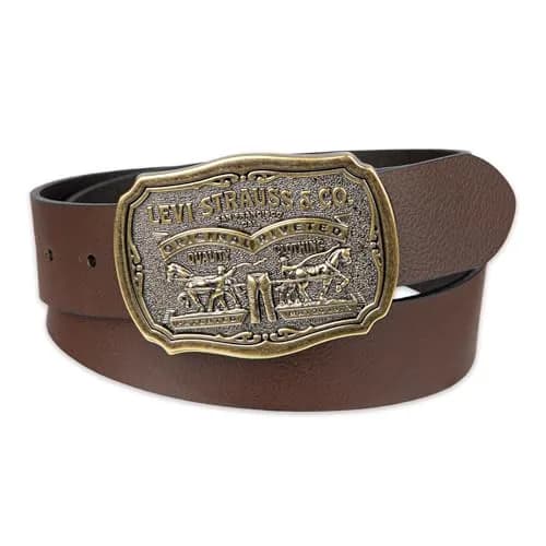 Levi's Men's Removable Plaque Logo Buckle Casual Leather Belt, Brown, XL | Classic Style with Removable Buckle thumbnail 2