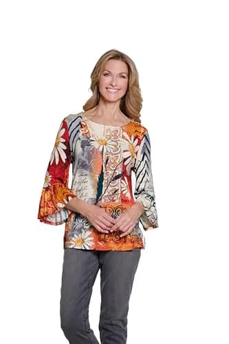MULTIPLES Women’s Tunic Three Quarters Flounce Sleeve Bateau Neck | Rayon & Spandex | Casual & Dressy thumbnail 1