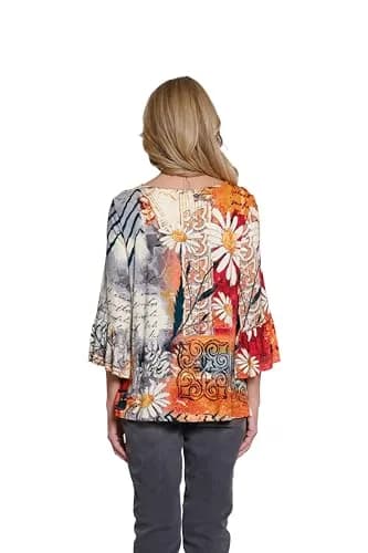 MULTIPLES Women’s Tunic Three Quarters Flounce Sleeve Bateau Neck | Rayon & Spandex | Casual & Dressy thumbnail 2