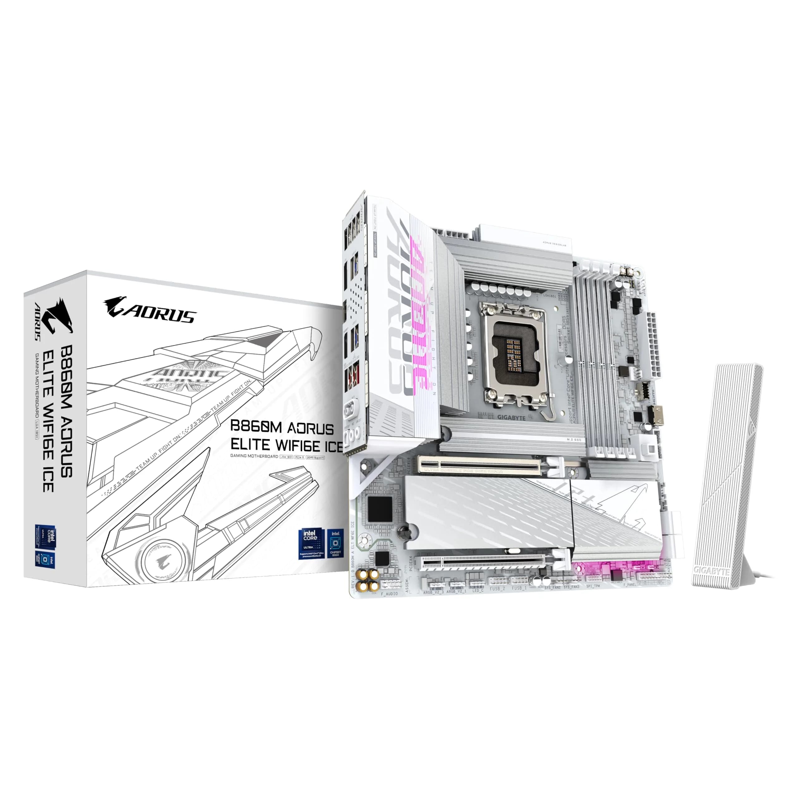 GIGABYTE B860M AORUS Elite WF6E ICE Motherboard | Intel Core Ultra Series, DDR5, PCIe 5.0, WiFi 6E - main product image