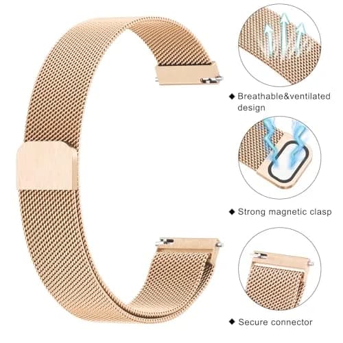 Meliya 18mm Metal Watch Band for Garmin Venu 3S/2S/Vivoactive 4S/Vivomove 3S/Forerunner 265s/255s, Rose Gold Stainless Steel Mesh Strap (18mm) thumbnail 4