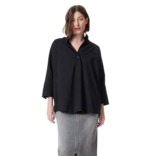 DEE OCLEPPO Hailey Stand Collar Shirt Standard | Relaxed Fit Cotton & Spandex Women’s Blouse thumbnail 1
