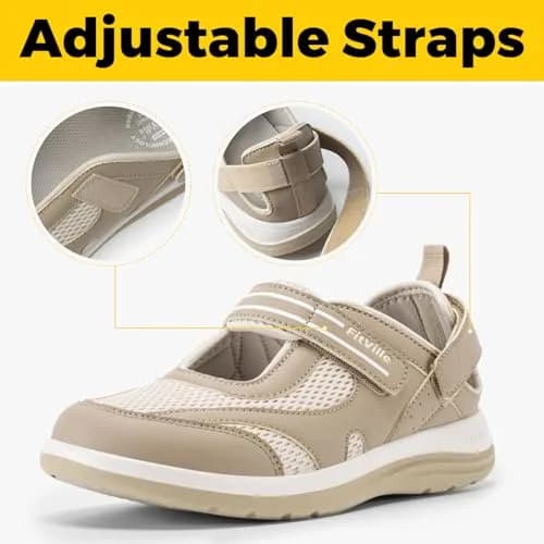 FitVille Extra Wide Diabetic Sandals for Women | Adjustable Arch Support, Orthopedic Walking Shoes for Flat Feet & Heel Pain Relief (US Women's 7 Wide) thumbnail 5