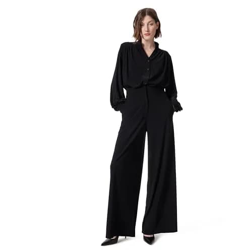 DEE OCLEPPO Piper Button Top With Zipper Bottom Jumpsuit Standard | Chic Women’s One-Piece Outfit, Black, Relaxed Fit, 63 Inches thumbnail 1