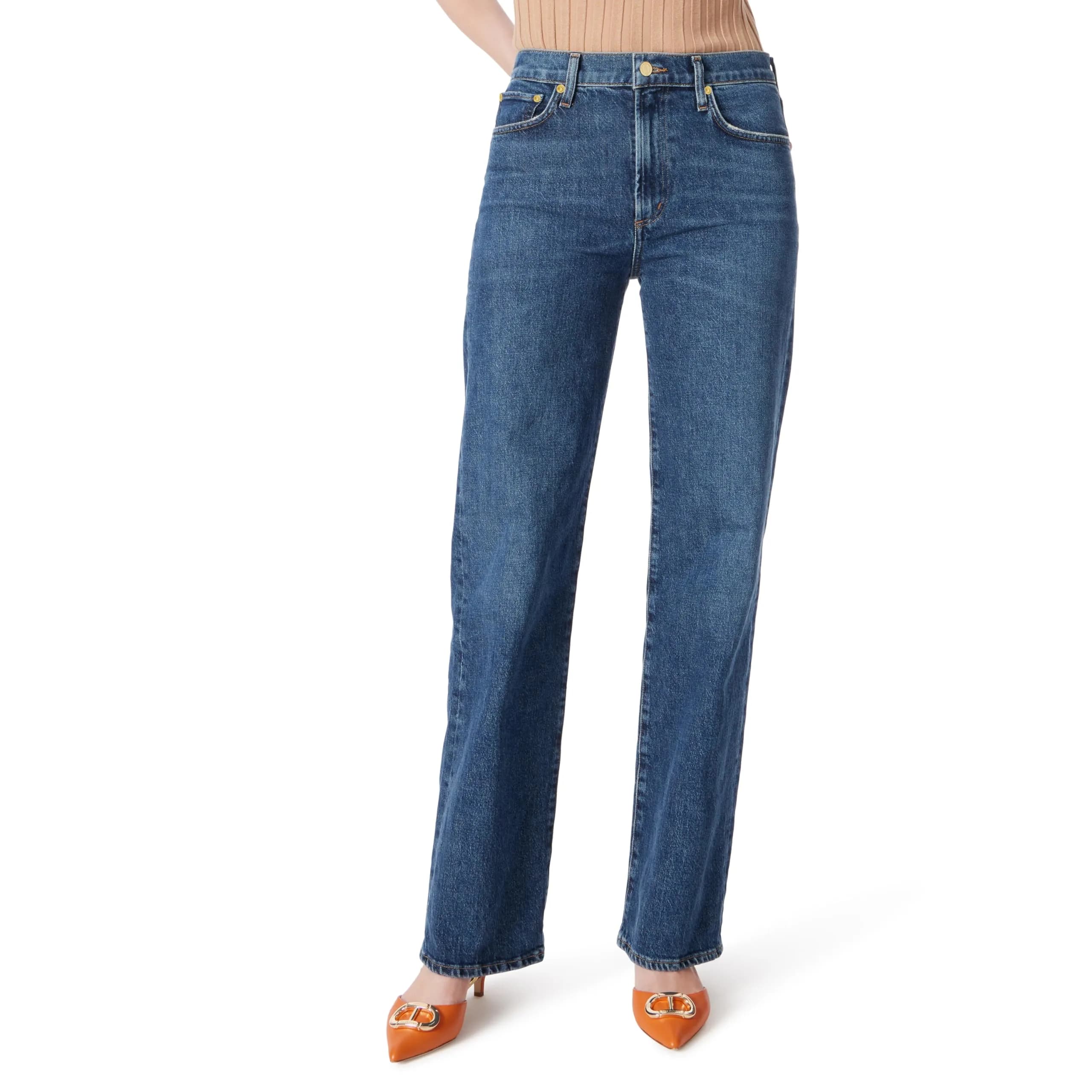 DEE OCLEPPO Womens Kit 5 Pocket Straight Wide Leg Jean 29.5in | High Rise, Cotton, Versatile Fit
