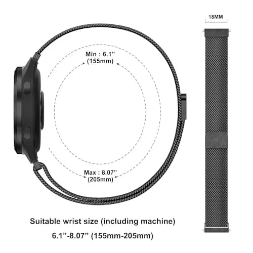 Meliya Black Stainless Steel Metal Watch Band for Garmin Venu 3S/4 41mm, 2S/Vivoactive 4S/Vivomove 3S, Forerunner 255s/265s (18mm) | Quick Release Magnetic Clasp thumbnail 5