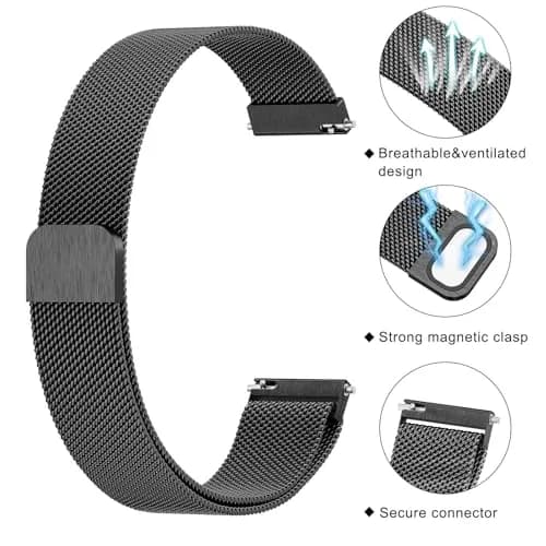 Meliya Black Stainless Steel Metal Watch Band for Garmin Venu 3S/4 41mm, 2S/Vivoactive 4S/Vivomove 3S, Forerunner 255s/265s (18mm) | Quick Release Magnetic Clasp thumbnail 4