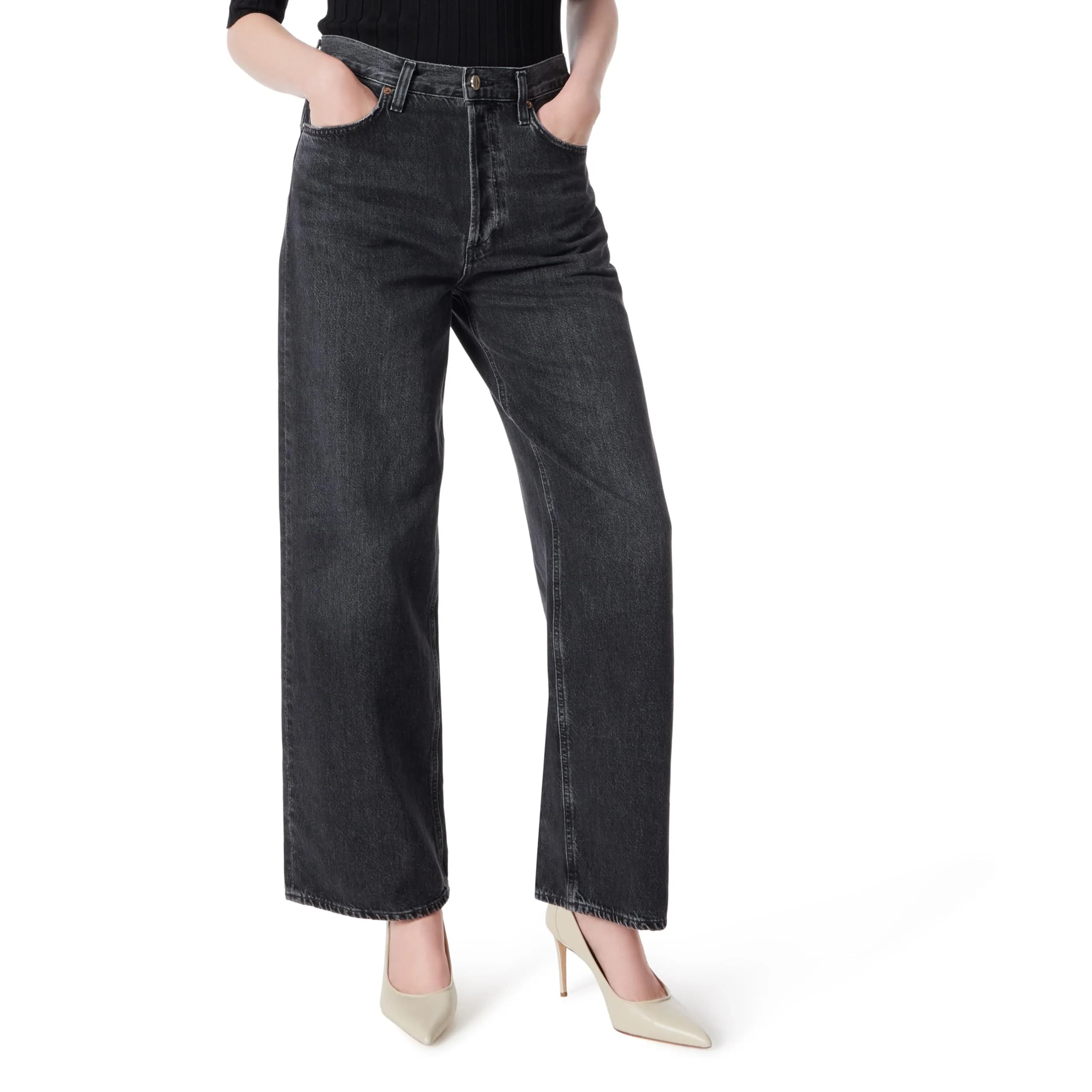 DEE OCLEPPO Womens Kit 5 Pocket Straight Wide Leg Jean 29.5in | High Rise, Cotton-Spandex Blend