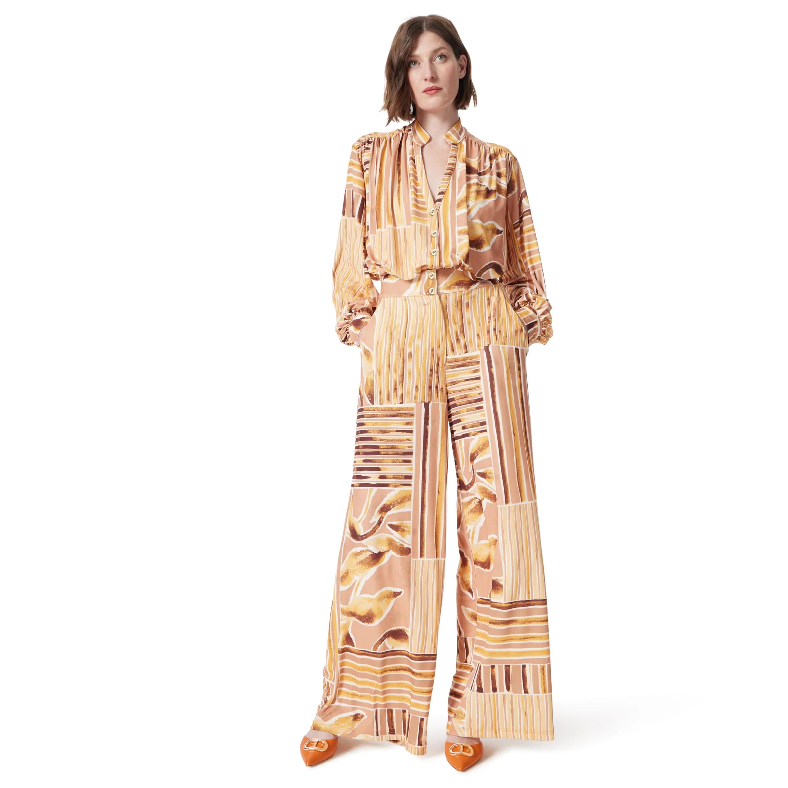 DEE OCLEPPO Piper Button Top With Zipper Bottom Jumpsuit Small | Chic Watercolor Style, 63in Length
