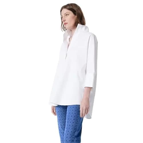 DEE OCLEPPO Hailey Stand Collar Shirt Standard | Relaxed Fit Cotton & Spandex Blouse (US Size X-L) thumbnail 2