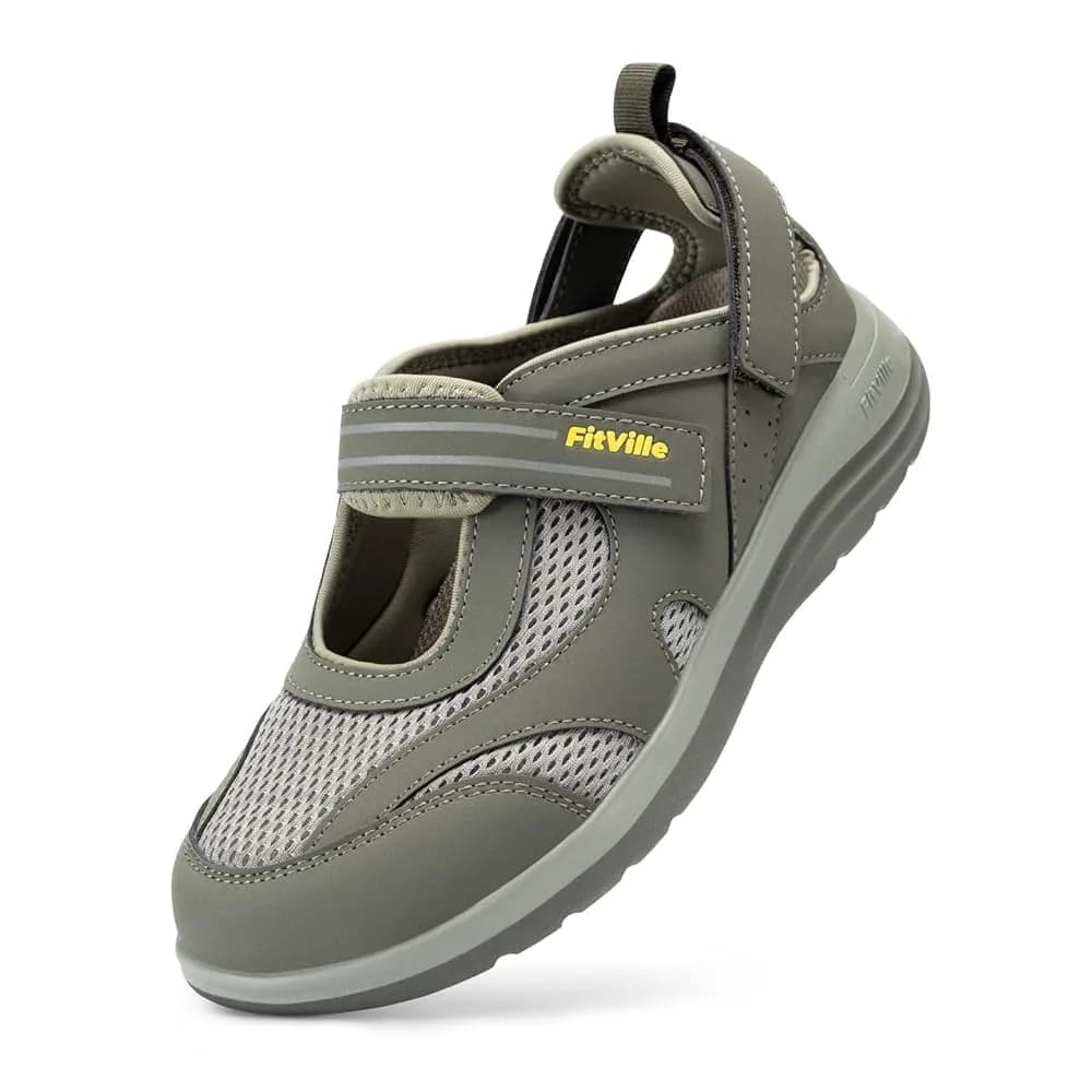 FitVille Women's Extra Wide Diabetic Sandals 7.5 Wide | Arch Support for Heel Pain & Plantar Fasciitis — Grey