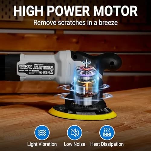 DEKOPRO Car Buffer Polisher 6 Inch Dual Action Orbital Buffer, 7 Amp, Variable Speed 1800-5500 RPM, with 4 Buffing Pads | Car Detailing Tool thumbnail 4