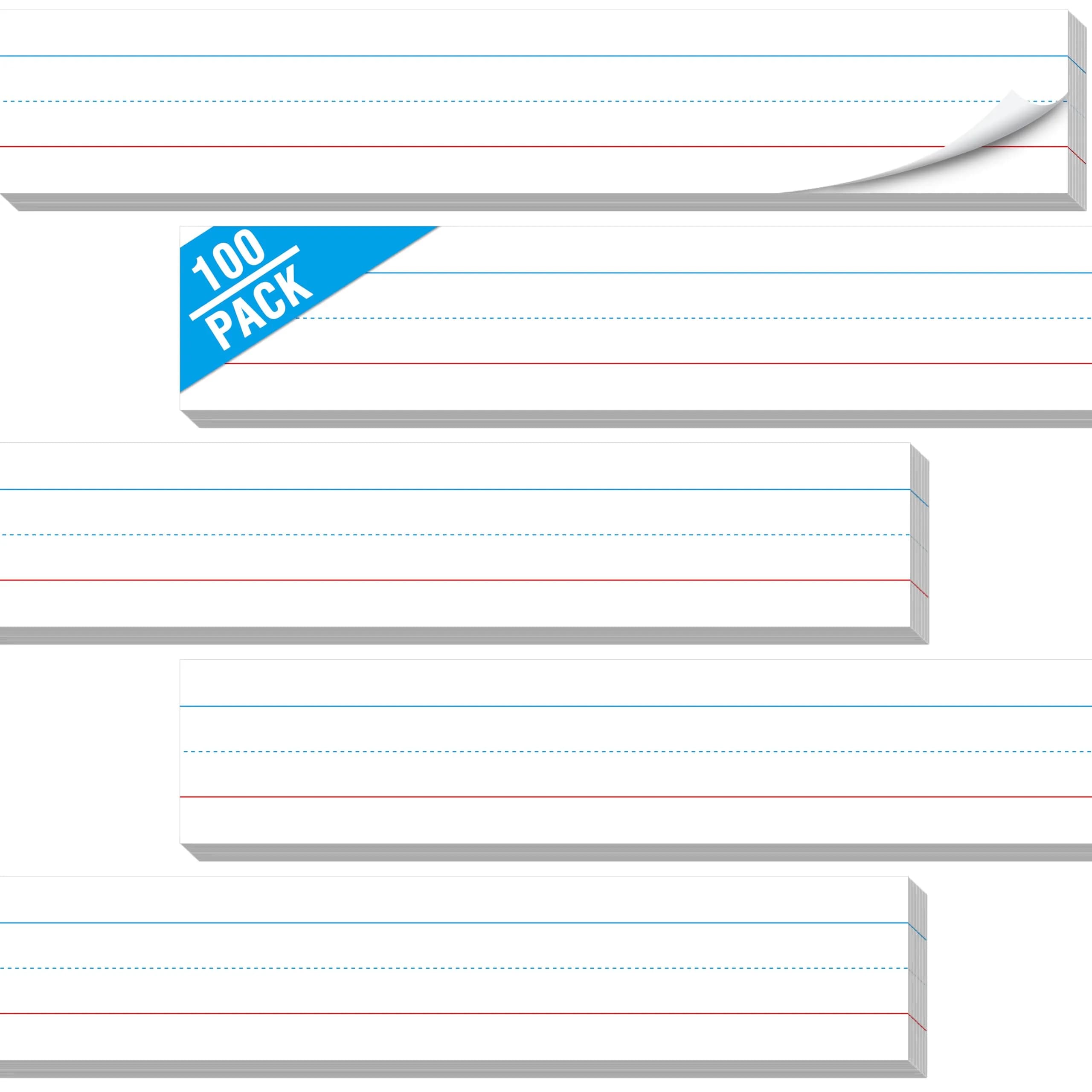 Gethelud 100 Pack Sentence Strips 17” x 3” | Classroom Handwriting Practice Tool