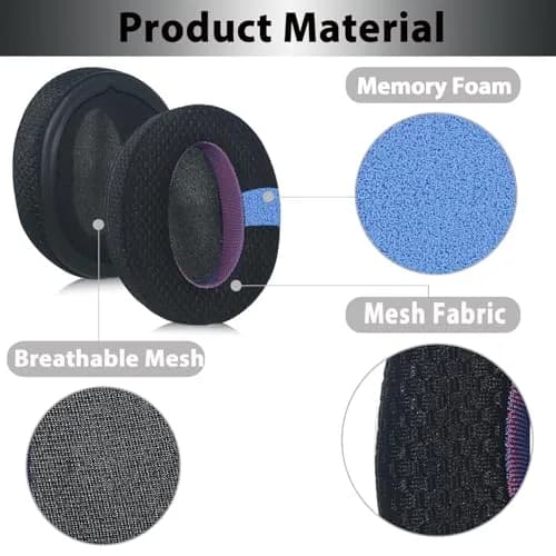 Adhiper Mesh Ear Pads for Sony WH-CH720N WH-CH710N, Black & Purple Edition | Breathable Comfort & Enhanced Sound thumbnail 3