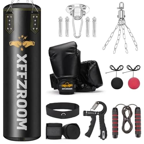 xffzroom Punching Bag for Adults, 4ft PU Leather | Heavy Boxing Set with Gloves & Accessories thumbnail 1