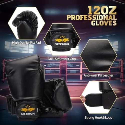 xffzroom Punching Bag for Adults, 4ft PU Leather | Heavy Boxing Set with Gloves & Accessories thumbnail 4