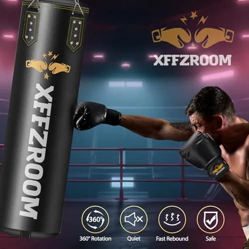 xffzroom Punching Bag for Adults, 4ft PU Leather | Heavy Boxing Set with Gloves & Accessories thumbnail 7