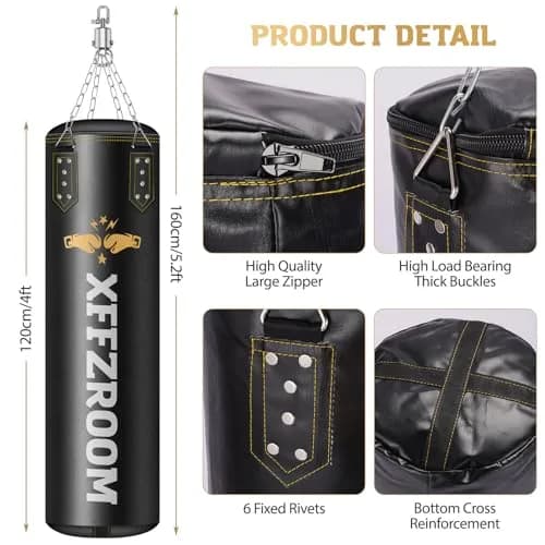 xffzroom Punching Bag for Adults, 4ft PU Leather | Heavy Boxing Set with Gloves & Accessories thumbnail 3