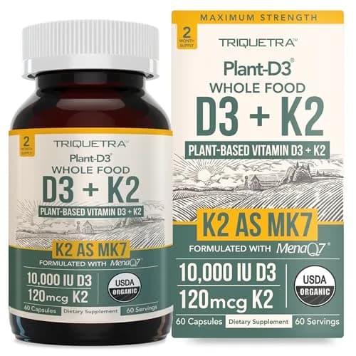 Triquetra Health Organic Plant D3 + K2 | 10,000 IU D3 + 120 mcg K2 | Vegan, Organic, Vegan, 60 Count thumbnail 1