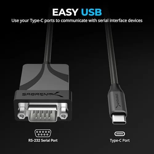 Sabrent USB-C to DB9 Serial RS-232 Adapter Cable 3ft (0.91m) | Prolific PL2303GS Chipset thumbnail 7