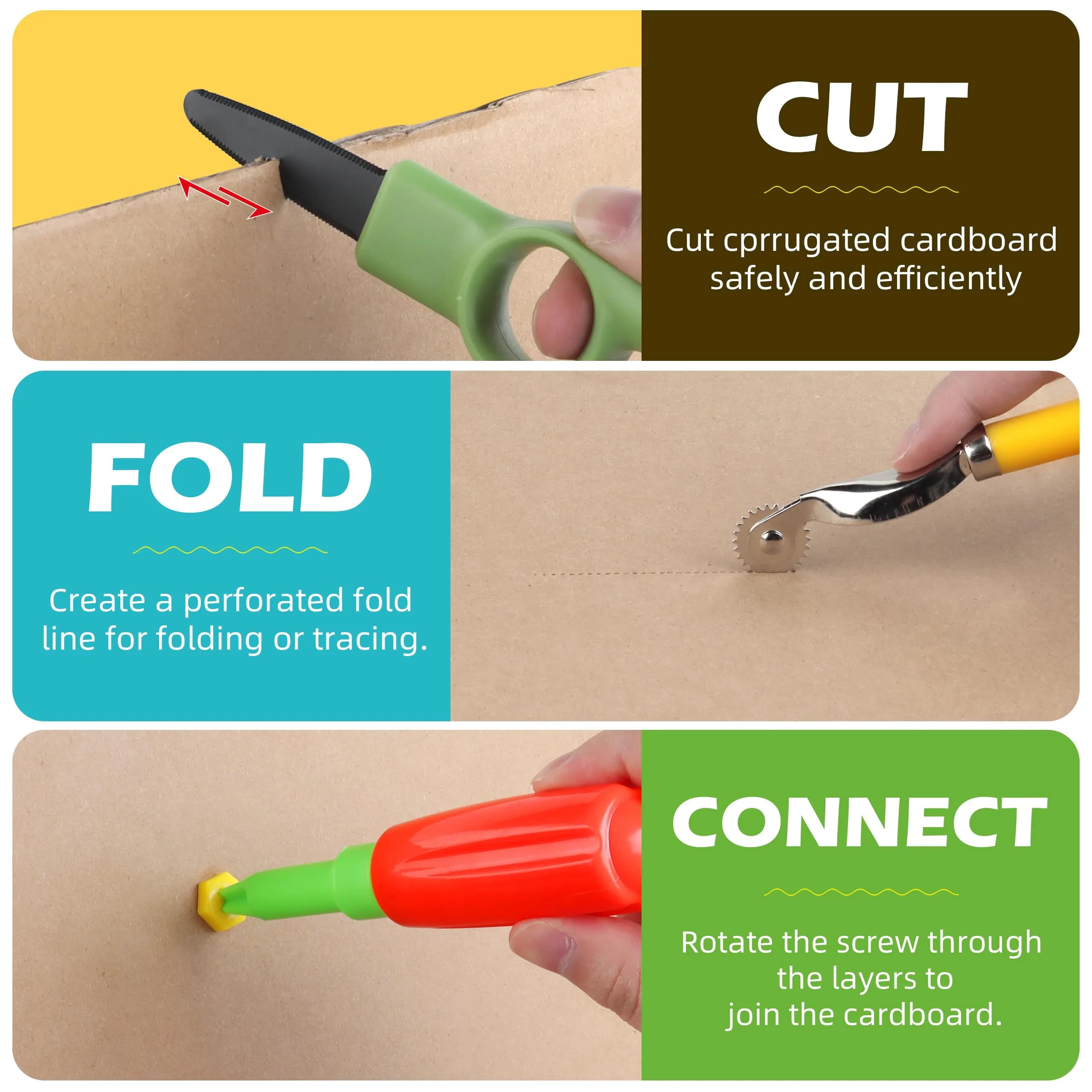 ColoPlay 355 Cardboard Tools for Kids, STEM Education Kit | Safe Cardboard Cutter, Screwdrivers, Nuts & Bolts Set (Yellow) - view 5