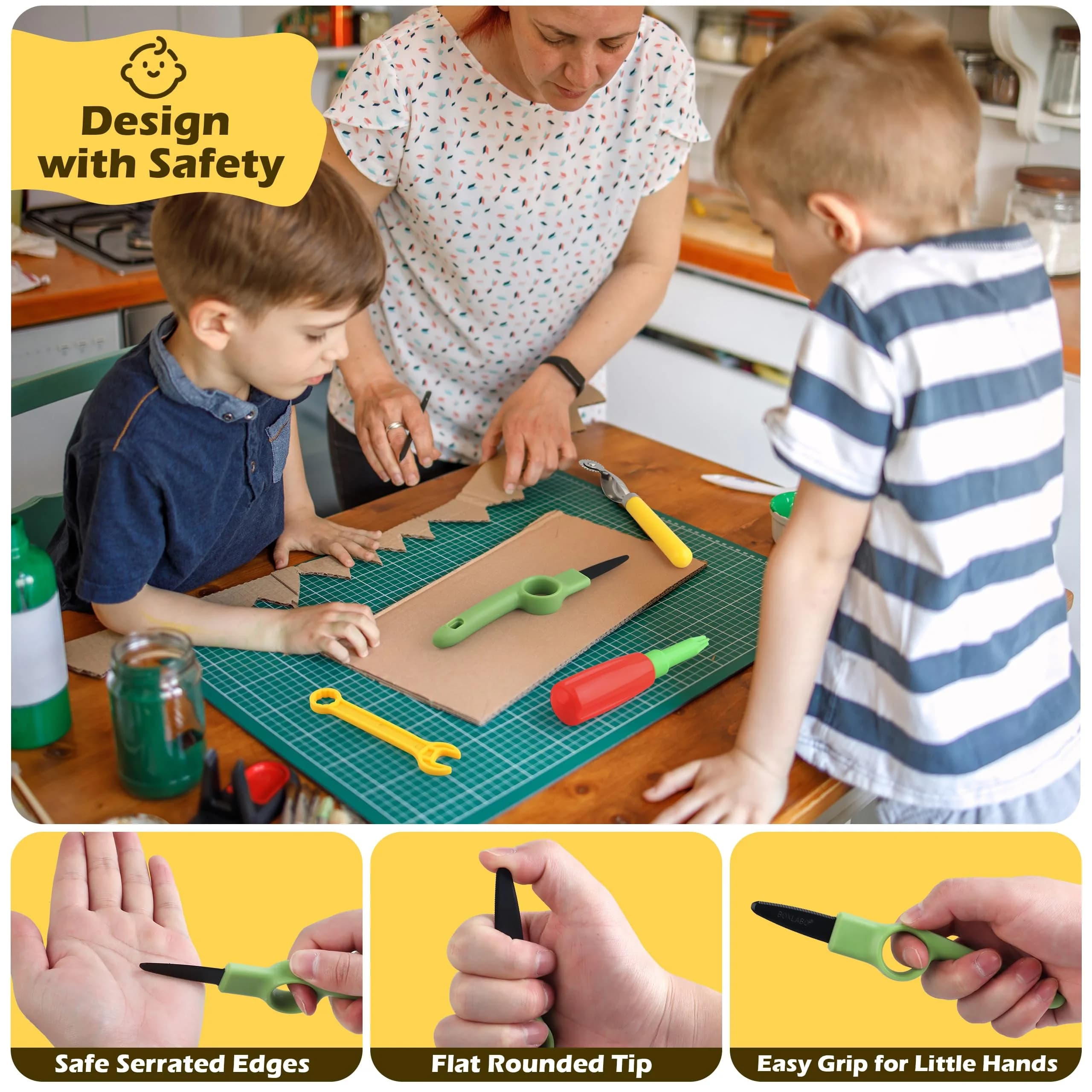 ColoPlay 355 Cardboard Tools for Kids, STEM Education Kit | Safe Cardboard Cutter, Screwdrivers, Nuts & Bolts Set (Yellow) - view 6