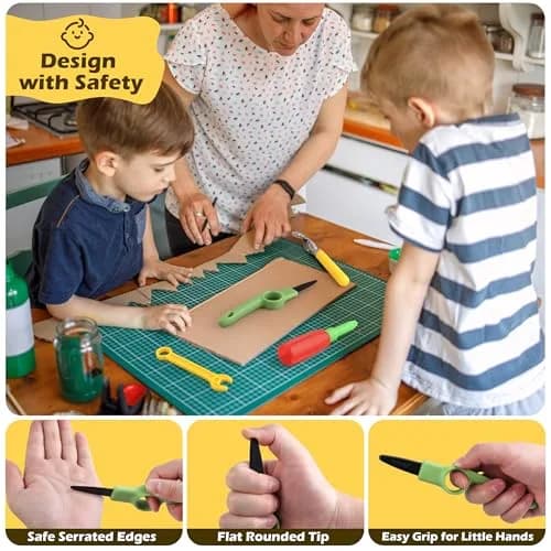 ColoPlay 355 Cardboard Tools for Kids, STEM Education Kit | Safe Cardboard Cutter, Screwdrivers, Nuts & Bolts Set (Yellow) thumbnail 6