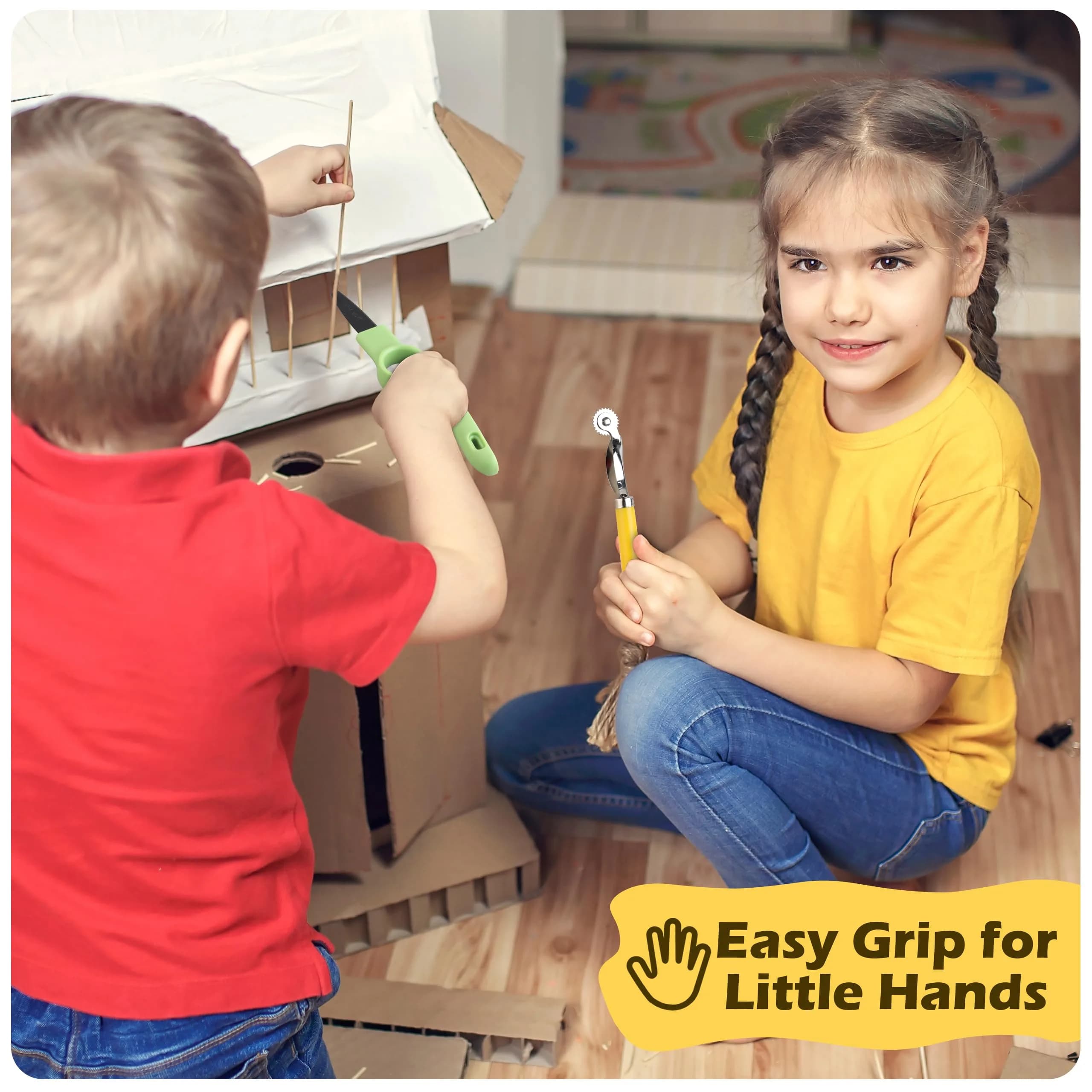 ColoPlay 355 Cardboard Tools for Kids, STEM Education Kit | Safe Cardboard Cutter, Screwdrivers, Nuts & Bolts Set (Yellow) - view 7