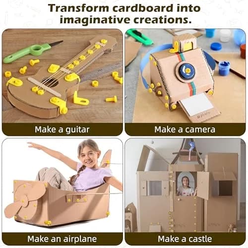 ColoPlay 355 Cardboard Tools for Kids, STEM Education Kit | Safe Cardboard Cutter, Screwdrivers, Nuts & Bolts Set (Yellow) thumbnail 9