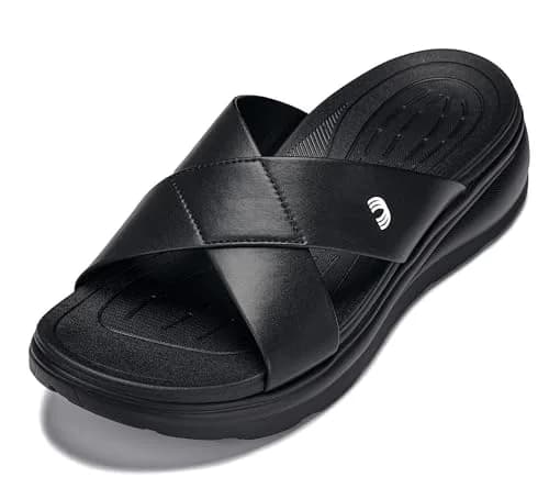 CALTO Men's Invisible Height Increasing Sandals X1652 Black 2 Inches Taller | Slip-On Comfort thumbnail 1